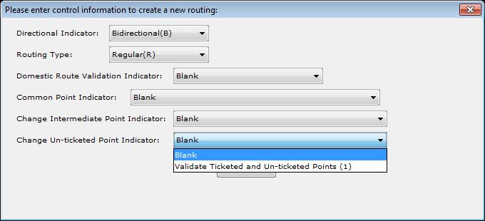 Creating Routings in FareManager Change Un-ticketed Point Indicator a) Blank (default) When the un-ticketed point indicator is set to Blank, this means that price processing must validate only