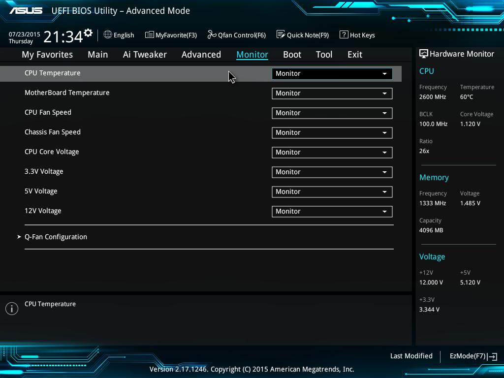 2.6 Advanced menu The Advanced menu items allow you to change the settings for the CPU and other system