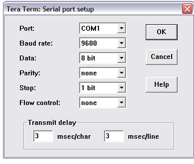 Programming Settings 3. On the Setup menu, select Serial Port and configure serial port with baud rate at 9600 bps, 8 bit, no parity, 1 stop bit and flow control set to none.