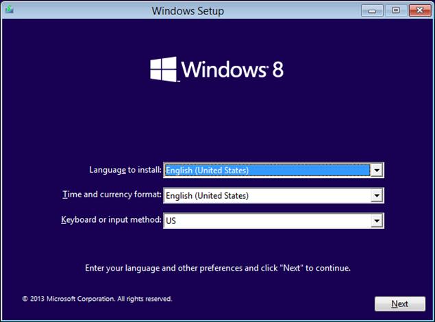 Step 2: Configuring Initial settings a. The Windows Setup window opens.
