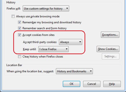 Modifying Cooking Settings 1. Select the Privacy panel. 2.