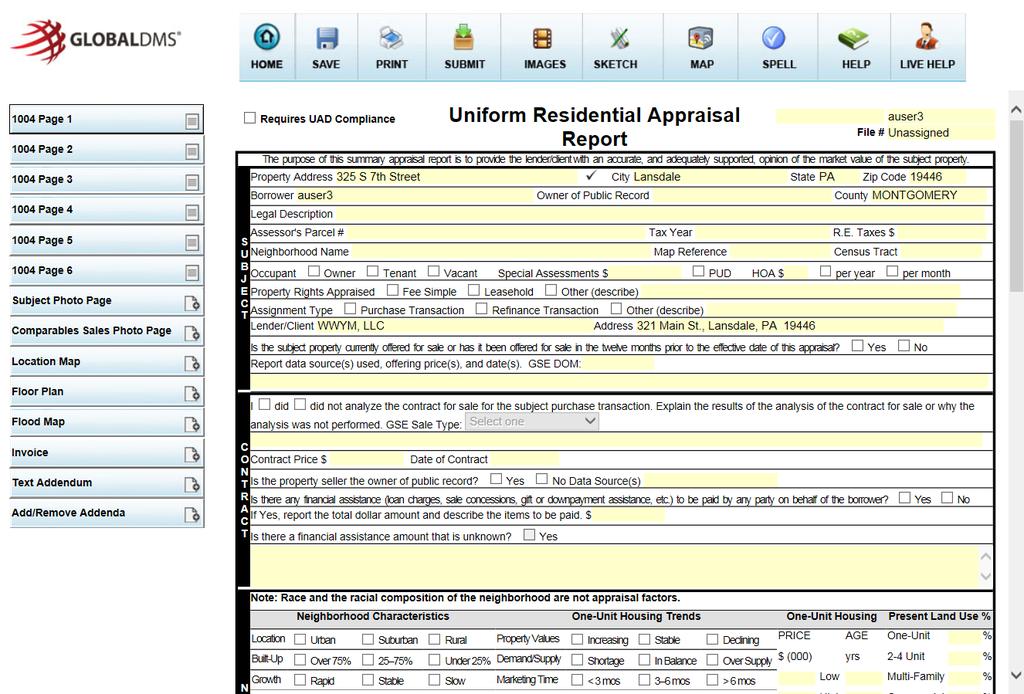 Navigation through each page of the Appraisal Form will appear on the left side of