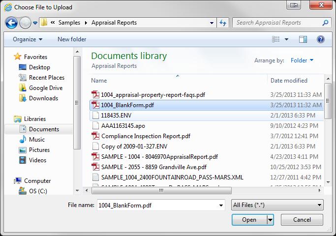 Once you locate the desired file, double click on the file or select the file and click Open.