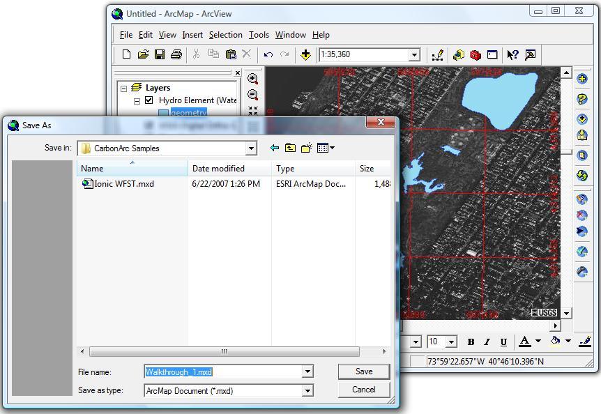 Step 7 Saving the session Use the ArcMap Save command (Ctrl+S) to save the work to an MXD file. Step 8 Loading the session from file Start a new map using the ArcMap New command (Ctrl+N).