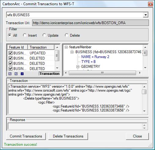 Step 10 Committing feature updates and deletion to the server. Activate the Commit Transactions tool.