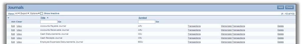 3. Opening the transactions of a journal will display a screen named [Journal Symbol] Journal Transactions.