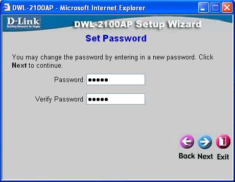 Using The Setup Wizard (continued) Step 1 - Set up your new password.