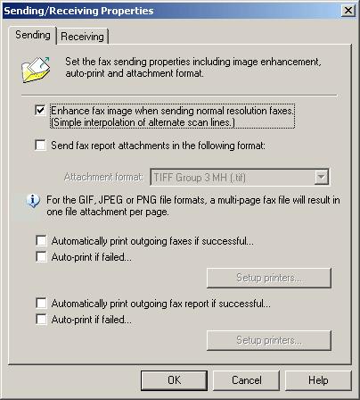 Screenshot 94 - Sending options Enhance fax image when sending normal resolution faxes: By enabling this option, the quality of low-resolution faxes is improved.