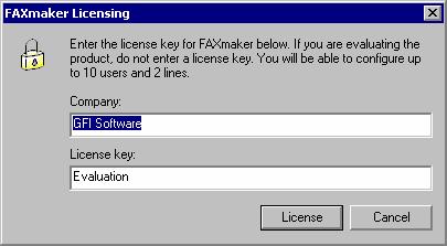 Screenshot 108 - Entering a license key The GFI FAXmaker License key is requested during installation.