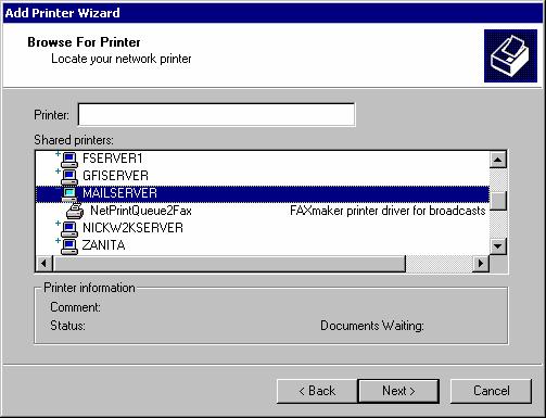 Screenshot 126 - Browsing for the printer driver on the Fax server machine 3. This will bring up all the available network printer drivers.