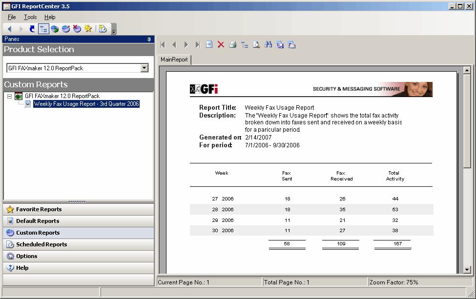Screenshot 199 - GFI ReportCenter listing the new custom report Generate a custom report To generate