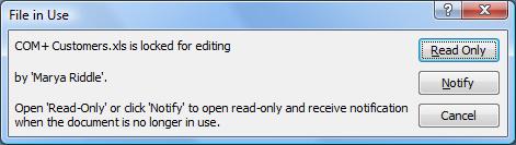 Excel 2003 When a user opens a file in Excel 2003 which is locked, the program automatically opens a read only copy.