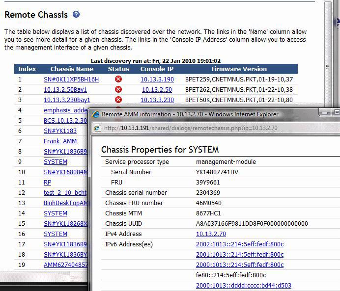 Remote Chassis Select Monitors Remote Chassis to iew a list of all BladeCenter units that are found on the network.