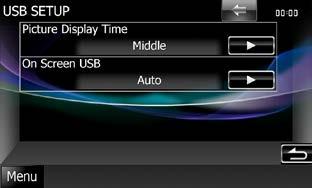 CD/Audio and Visual Files/iPod/App Operation USB/iPod/DivX Setup You can perform setup when using USB/ ipod/ DivX (DNX891HD/ DNX7710BT/ DNX5710BT). USB setup 1 Set each item as follows.