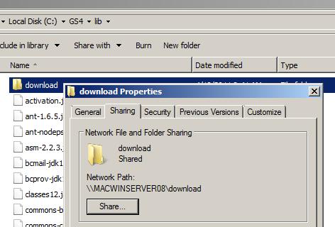 Step 1 - Create a network share Navigate to the GS4\lib\download directory Example: