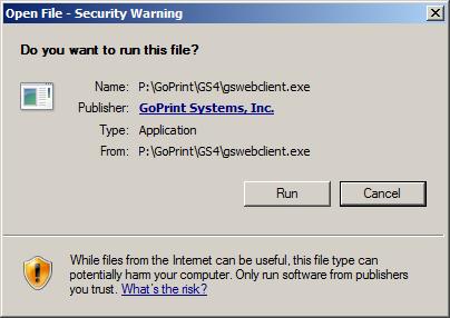 Open File Security Warning A warning from Windows occurs when running gswebclient.