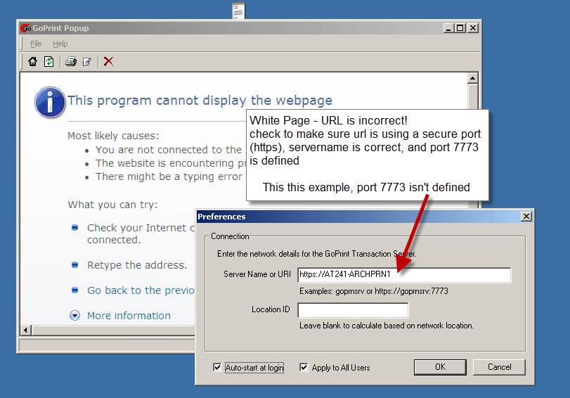 Blank screen A blank screen is typically due to a typo in the Server Name or URL field 1. An improperly configure Preferences dialog box.