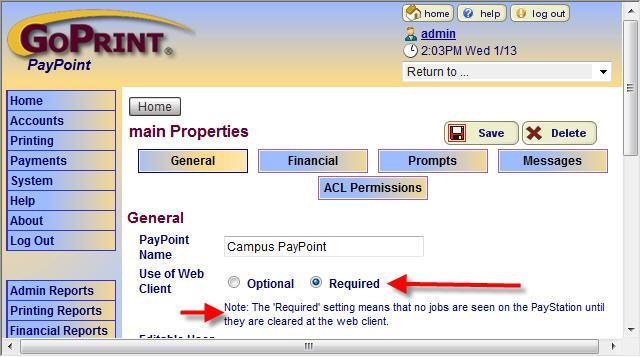 Set the PayPoint to clear print jobs sent from the web client first before they can appear at a