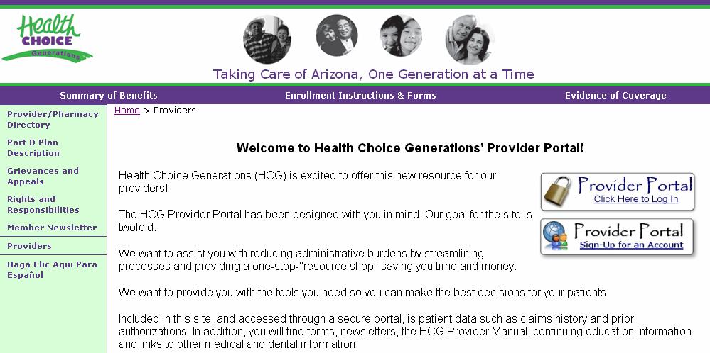Website Home 4 Provider access to HC Generations web services Visit http://www.