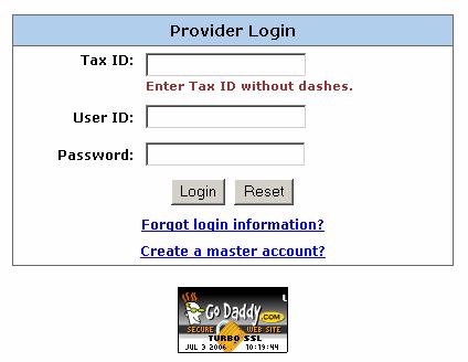 Provider Area Access Login 6 Access to the web services is