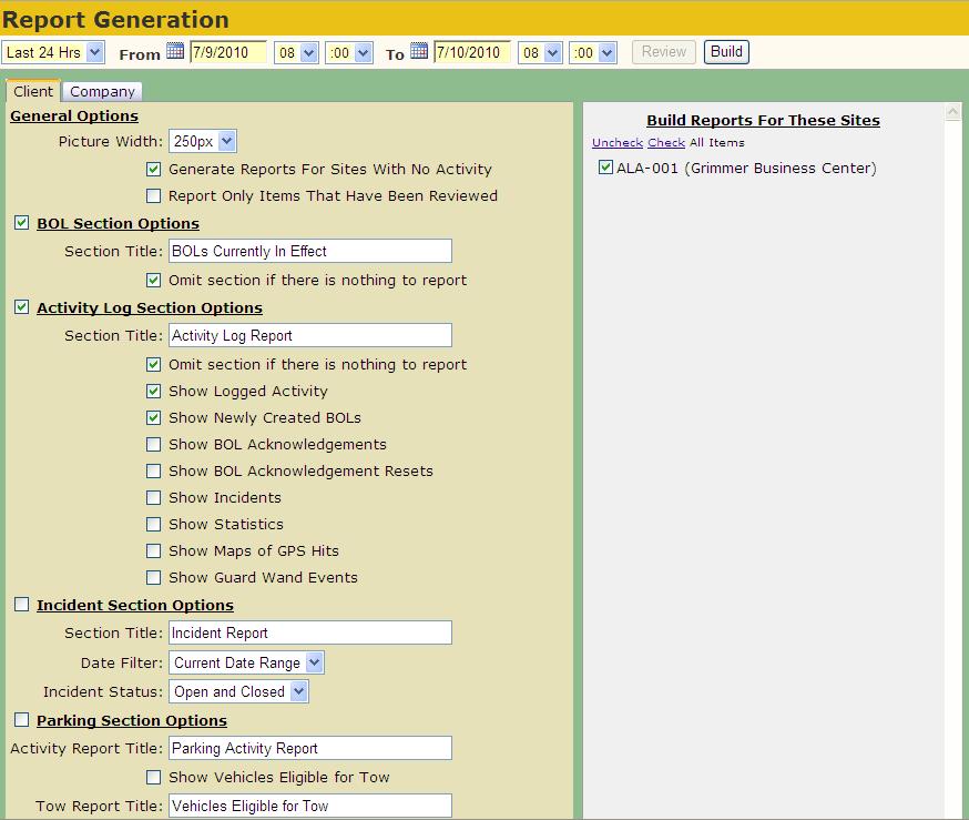 Selecting the Assemble Menu Command Report options provide the administrator with control over the content in