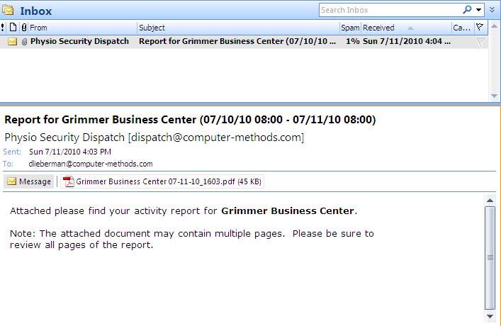 This is a screen snapshot of an email inbox that has received the Client Activity report.