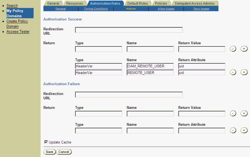 Configuring SSO Using Oracle Access Manager Figure 2 19 My Policy Domains: Authorization Rules