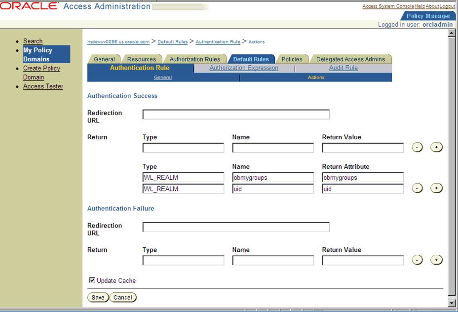 Configuring SSO Using Oracle Access Manager Save the details in the General sub tab, and choose the Actions sub-tab.