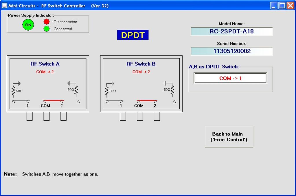 Configuration B: DPDT switch Power handling is specified with RF applied to the COM port and output load connected to either 1 or 2 of the respective switch.