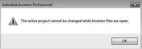 project cannot be made active since an Inventor file is open.