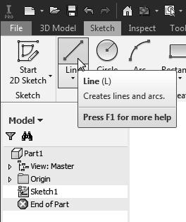 Parametric Modeling Fundamentals - Autodesk Inventor 7-21 Step 1: Creating a Rough Sketch The Sketch toolbar provides tools for creating the basic geometry that can be used to create features and