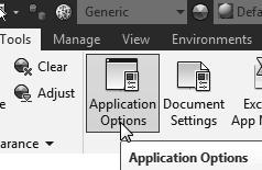 1. Select the Tools tab in the Ribbon as shown. 2. Select Application Options in the options toolbar as shown. 3.