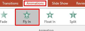 Click on the Animations tab and select the Fly In animation.