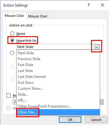 PowerPoint 2016 Advanced Page 117 Click on the OK button, and the Hyperlink to Other File