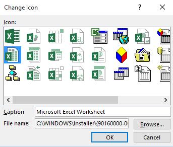 PowerPoint 2016 Advanced Page 121 This will display the Change Icon dialog box. Scroll down the list of icons and select the one you want. Click on the OK button to close the Change Icon dialog box.