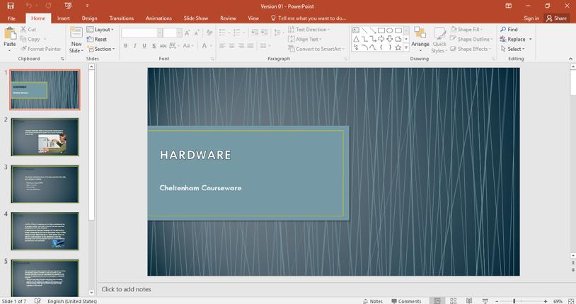 PowerPoint 2016 Advanced Page 140 Comparing presentations Open a presentation called Version 01.