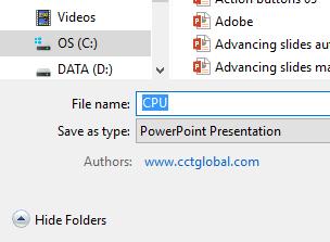 PowerPoint 2016 Advanced Page 146 Click on the Save button and you will see the following dialog box displayed.