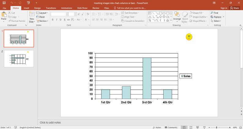 PowerPoint 2016 Advanced Page 53 Using images in chart columns or rows Open a presentation called Inserting images into chart columns or bars.