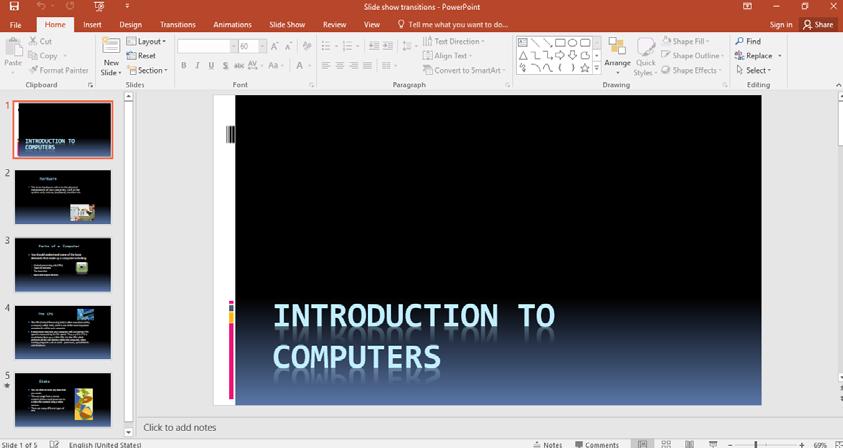 PowerPoint 2016 Advanced Page 7 Enhancing PowerPoint 2016 slide shows Slide show transitions Open a presentation