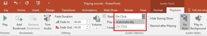 PowerPoint 2016 Advanced Page 78 Display Slide 3. Repeat the procedure for inserting the Telephone audio file, but this time do not customise the audio control to play automatically.