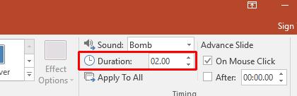 Controlling the animation duration You can control the duration of  To do this click