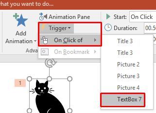 Click on the Animations tab and select the Fly In animation. Click on the Animations tab and select the Trigger button from within the Advanced Animation group.