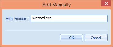 Manually: Click this option to add a process manually by providing its name. Figure 69: Add Process Manually Provide the name of the process and click OK.