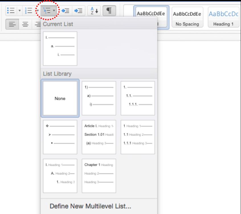 LIBRARY AND LEARNING SERVICES FORMATTING YOUR DOCUMENT Numbering: Multi-level List: This is mainly used in a large-scale