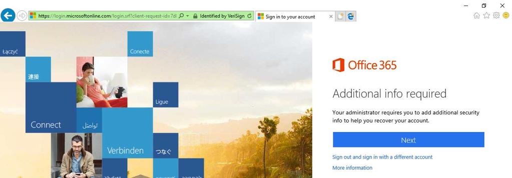 **Note: if this is the first time that you ve logged into the Office 365 portal, you will be prompted to setup recovery