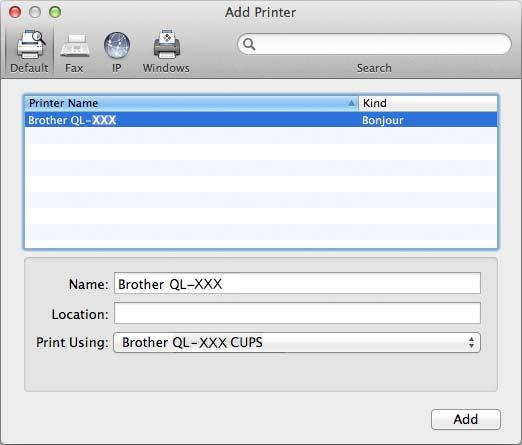 For Simple Network Configuration 5 Choose Brother QL-XXX from the list and click [Add] to add the printer.