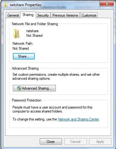 4. Sharing the folder netshare : a.