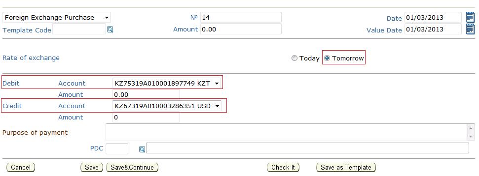 In the Amount field you only need to indicate the amount subject to debiting in tenge.