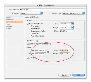 File Preparation Adobe InDesign to PDF Document setup and file preparation Include all fonts Utilizing the proper PDF Preset (see Merrill PDF Preset for Adobe InDesign below) will embed the fonts