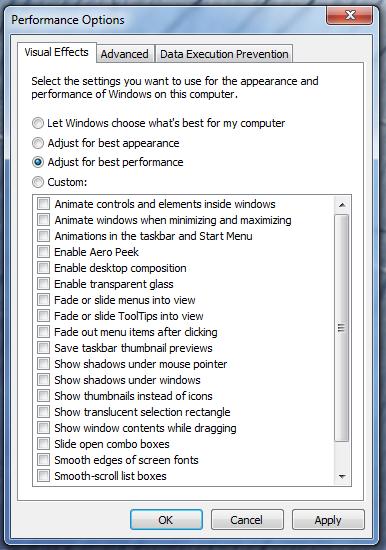 9. Depress the Apply button 10. Required Windows visual performance settings for Avid environments are now complete. I.